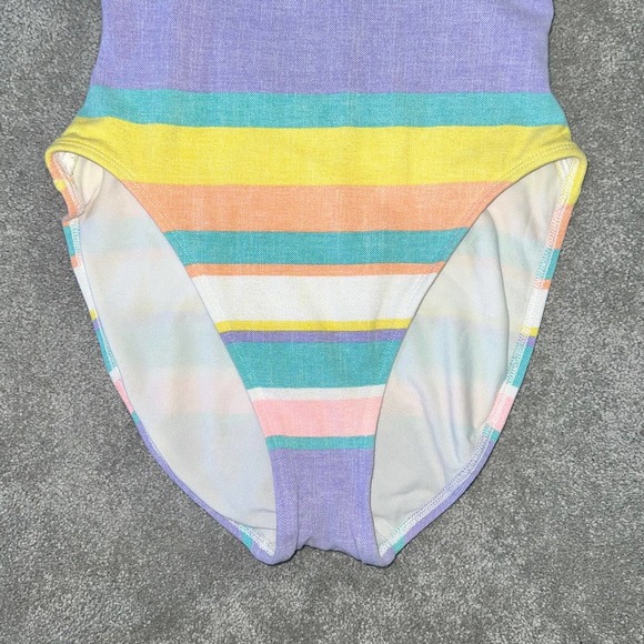 M Vintage Anne Cole Pastel Striped Cotton One Piece High Cut Low Back Swimsuit - Picture 5 of 11